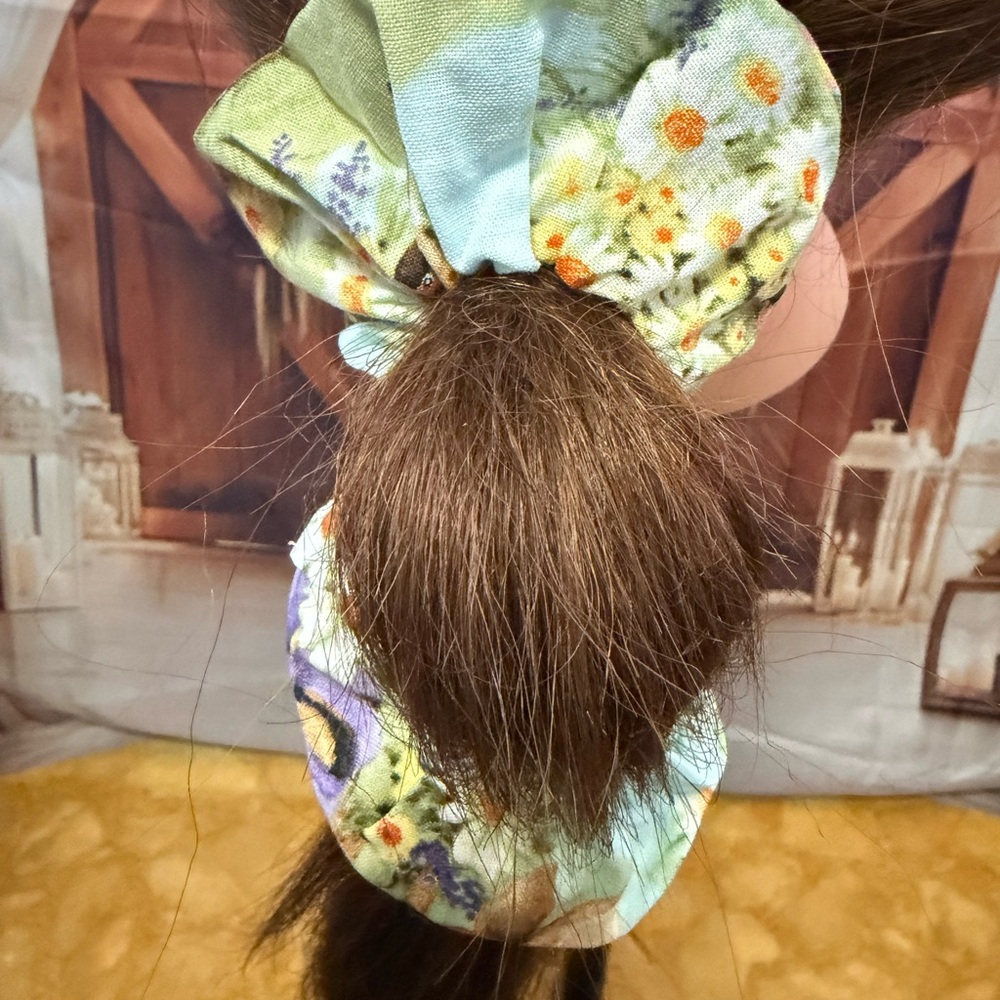 Spring Bunny Print Hair Scrunchie - Pastel Floral - Picture 3 of 4